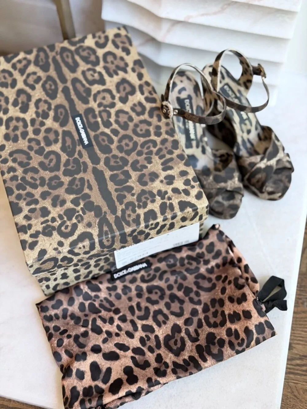 Dolce & Gabbana Leopard Print Canvas Leather Wedge Sandals